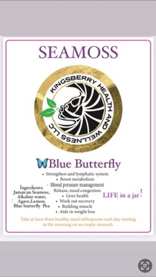 BLUE BUTTERFLY SEAMOSS, deals with overall wellness strengthening the complete digestive phase and rebuilding nerves